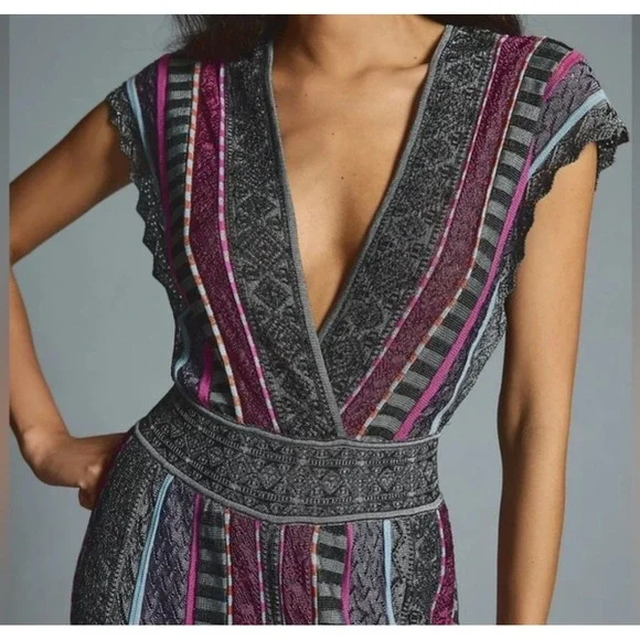 Cecilia Prado Anthro Brazil New Striped Deep-V Jumpsuit Multi‎ Boho Chic Knit M - Picture 9 of 9